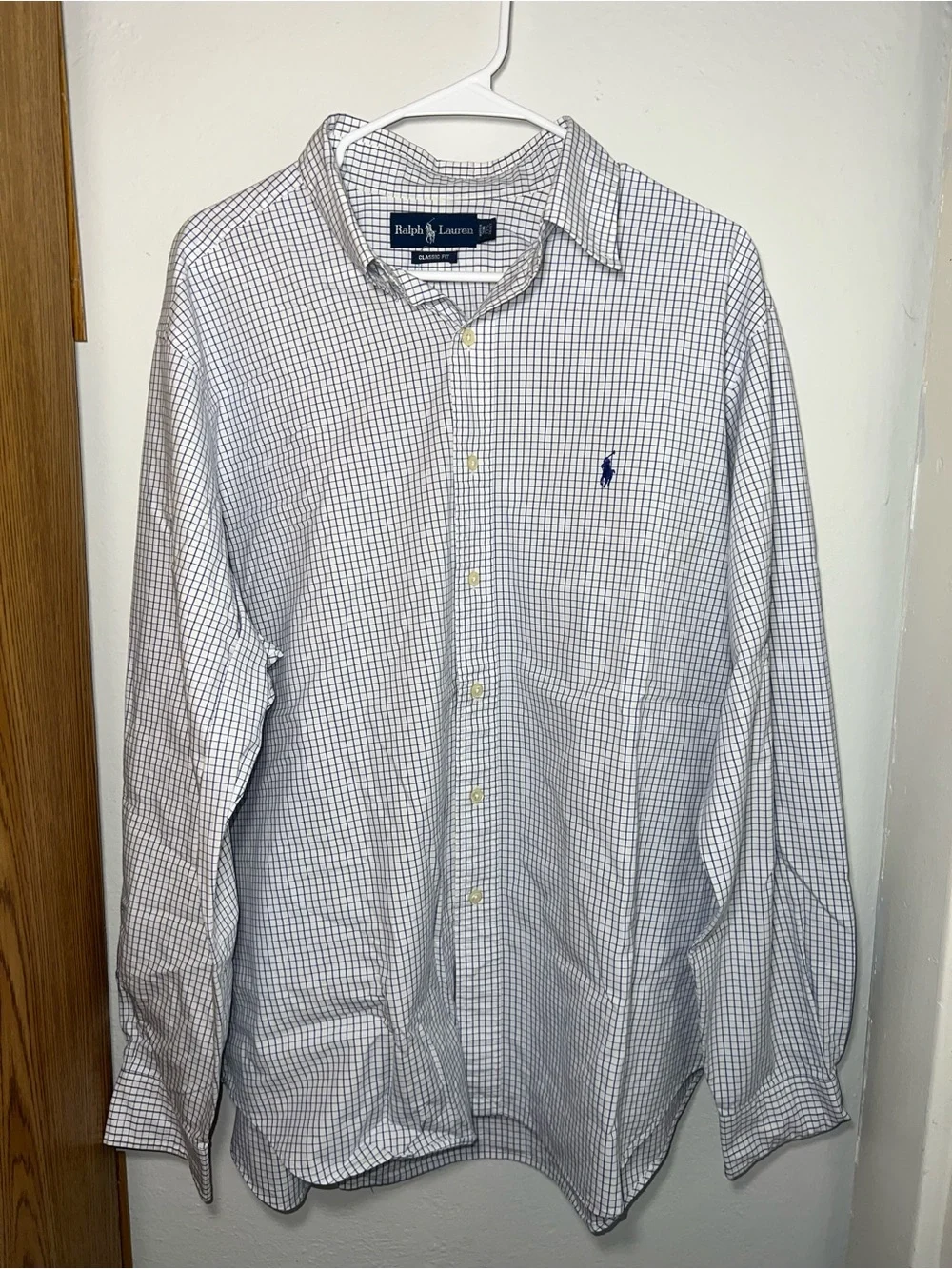 Polo by Ralph Lauren White Shirt with Blue Windowpane Check - Classic Fit